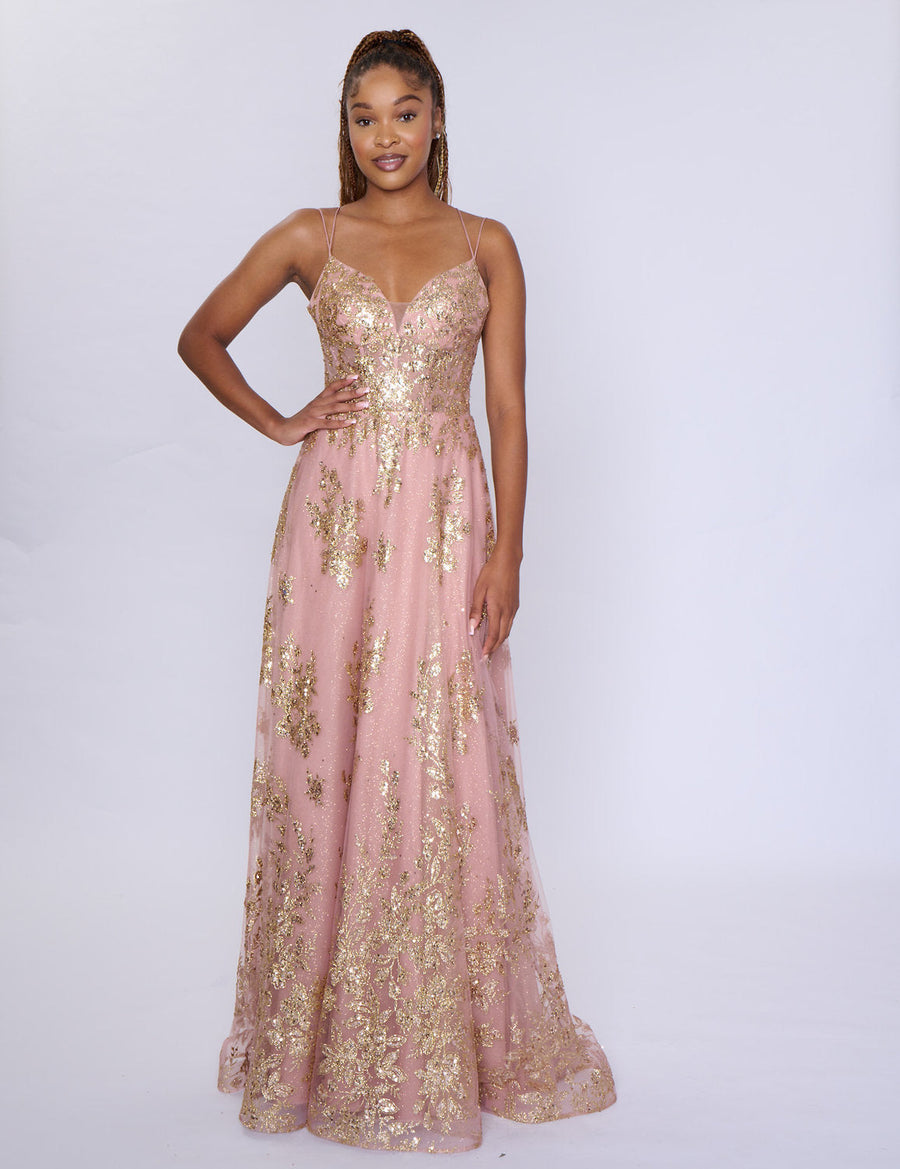 Prom Dresses A Line Long Formal Prom Glitter Dress Rose Gold