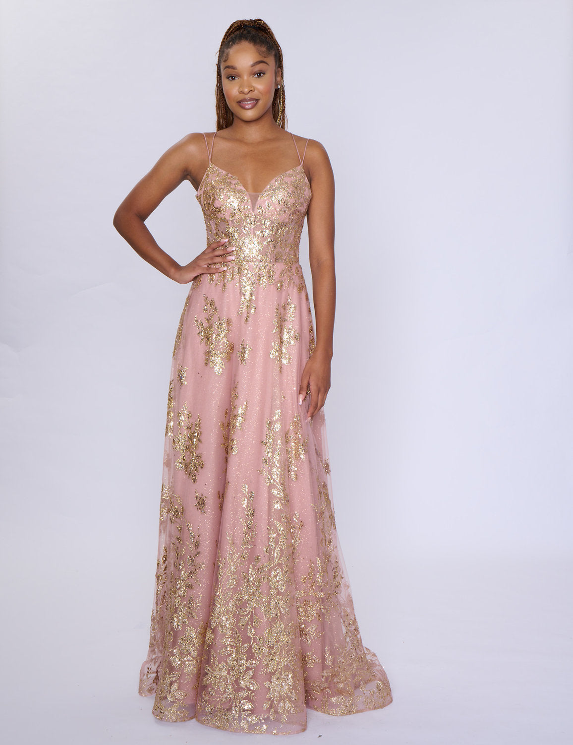 Prom Dresses A Line Long Formal Prom Glitter Dress Rose Gold