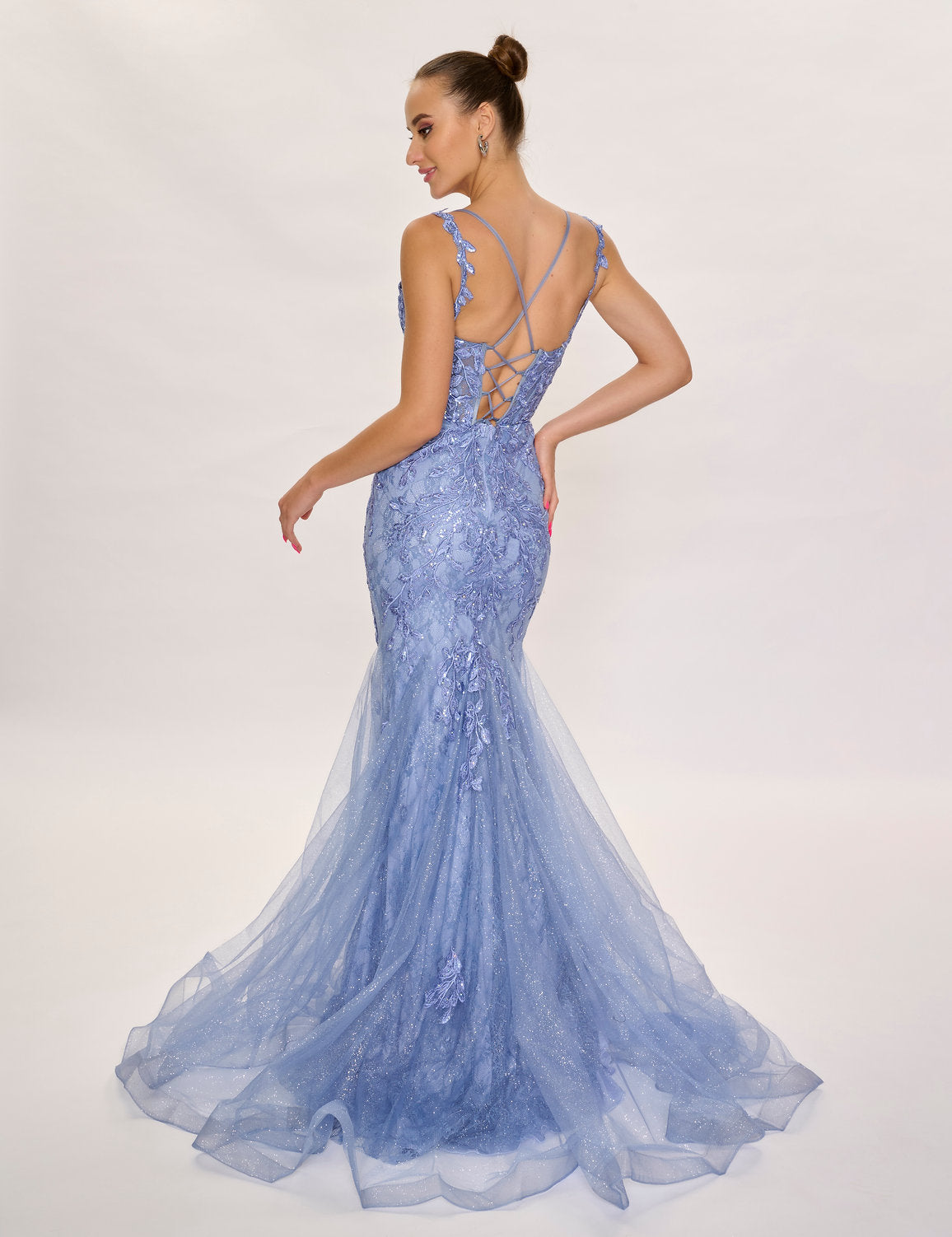 Prom Dresses Long Formal Prom Glitter Lace Dress Steel Blue