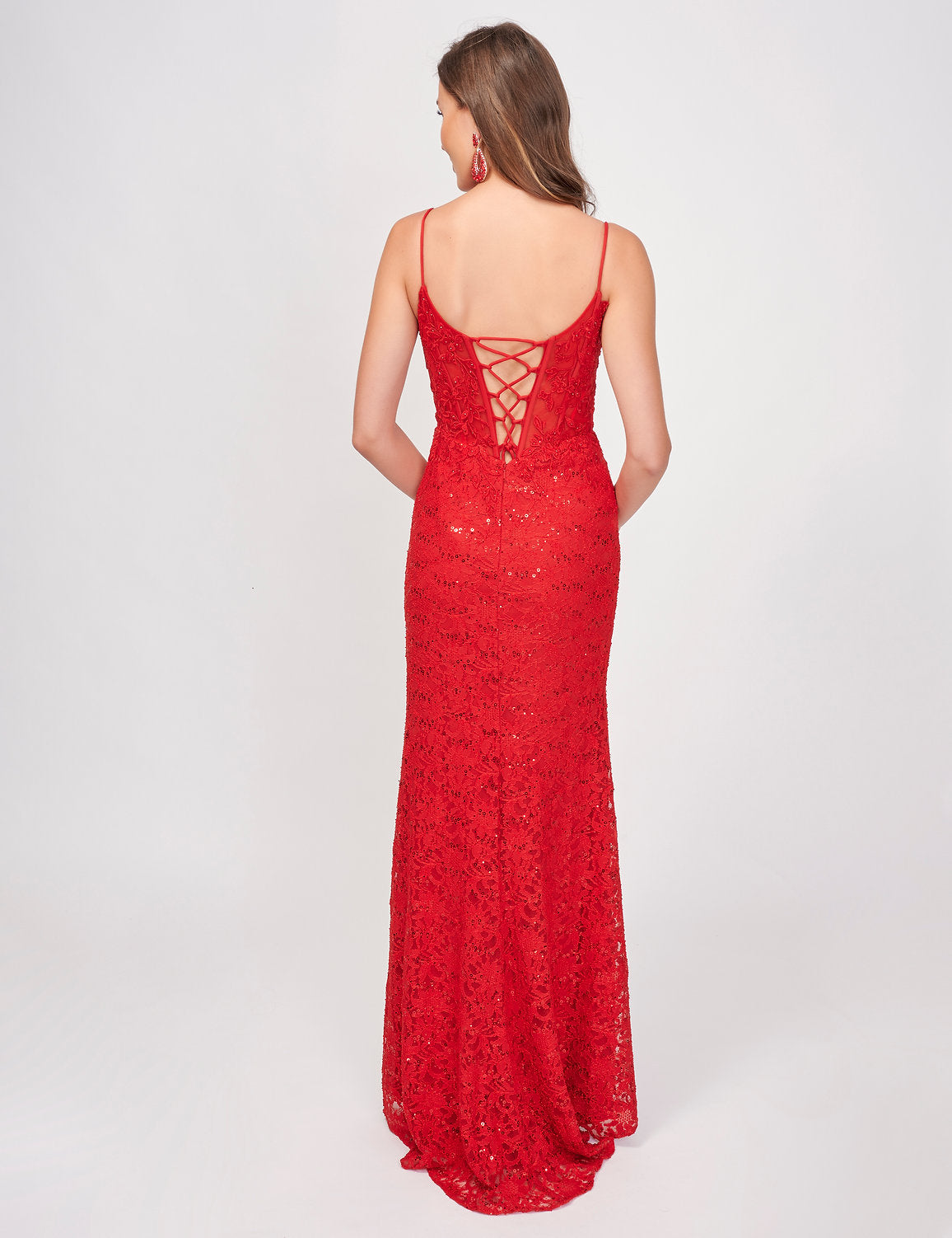 Prom Dresses Long Lace Formal Slit Prom Dress Red