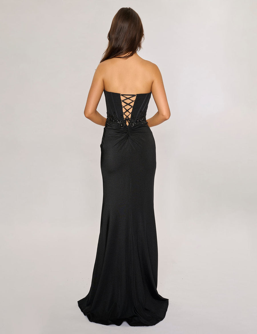 Prom Dresses Fitted Long Formal Prom Pleated Dress Black