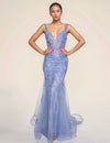 Prom Dresses Long Formal Prom Glitter Lace Dress Steel Blue