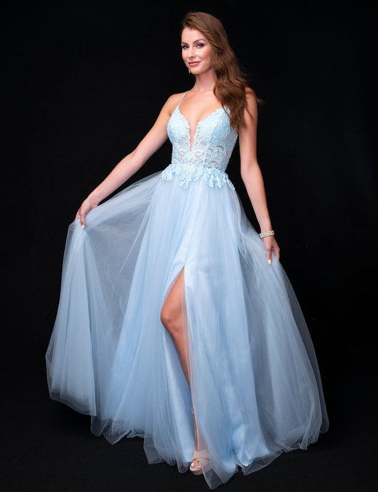 Prom Dresses A Line Long Lace Formal Prom Dress Baby Blue