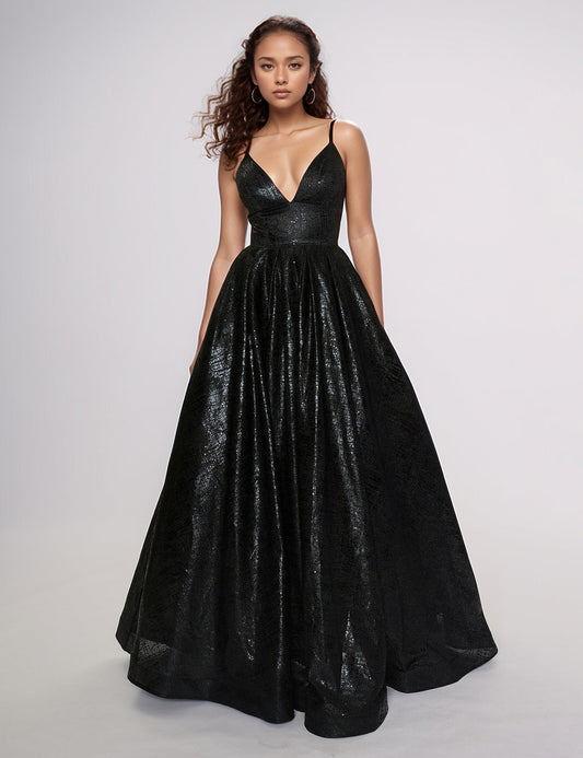 Prom Dresses Long A Line Formal Metallic Prom Dress Black