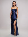 Prom Dresses Fitted Long Slit Formal Evening Prom Dress Navy