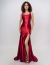Prom Dresses Formal Long Slit Prom Metallic Dress Burgundy