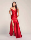 Prom Dresses Pleated Long Formal Slit Prom Dress Red
