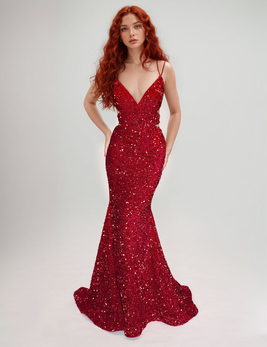 Prom Dresses Formal Long Prom Sequin Dress Red