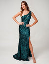 Prom Dresses Fitted Formal Prom Long Sequin Dress Emerald