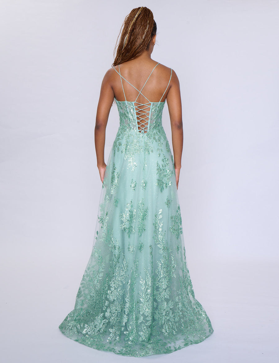 Prom Dresses A Line Long Formal Prom Glitter Dress Sage