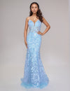 Prom Dresses Long Mermaid Formal Floral Prom Dress Blue