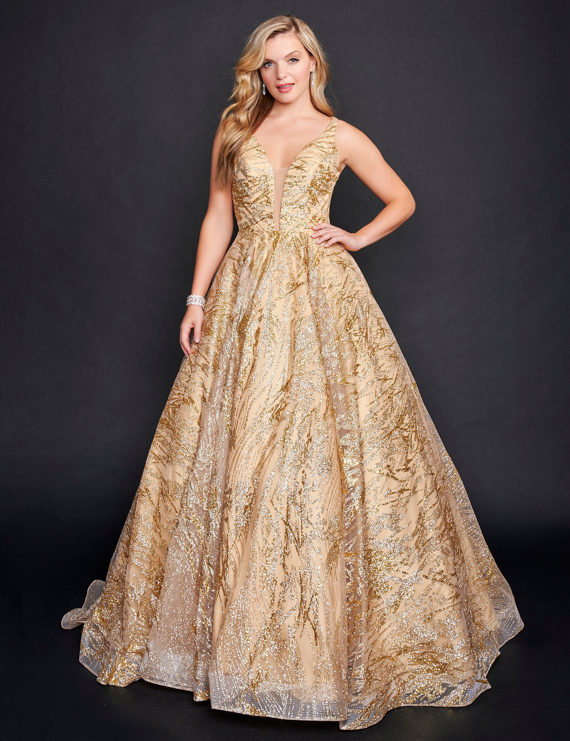 Prom Dresses A Line Long Glitter Print Formal Prom Dress Gold/Gold