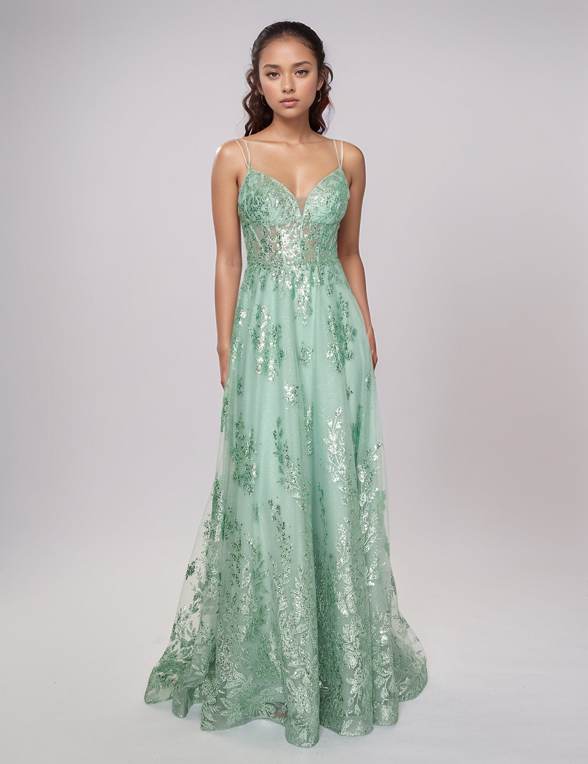 Prom Dresses A Line Long Formal Prom Glitter Dress Sage