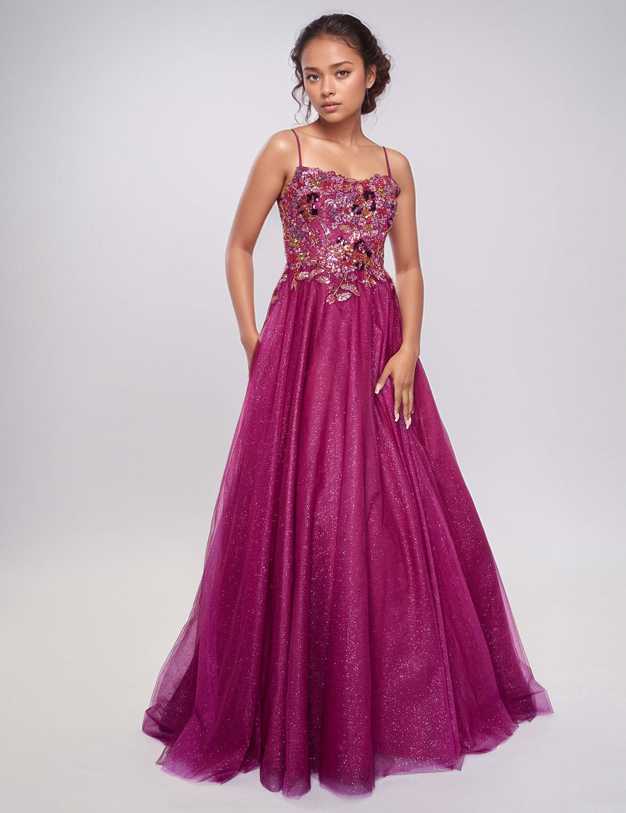 Prom Dresses ong Prom A Line Formal Glitter Dress Magenta