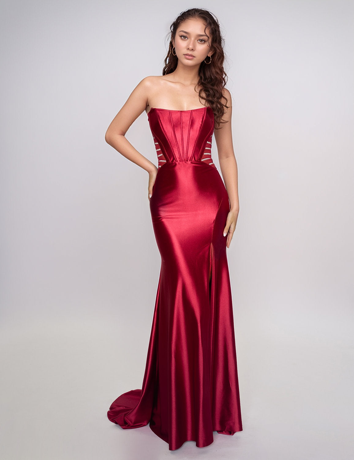 Prom Dresses Fitted Long Slit Formal Evening Prom Dress Burgundy