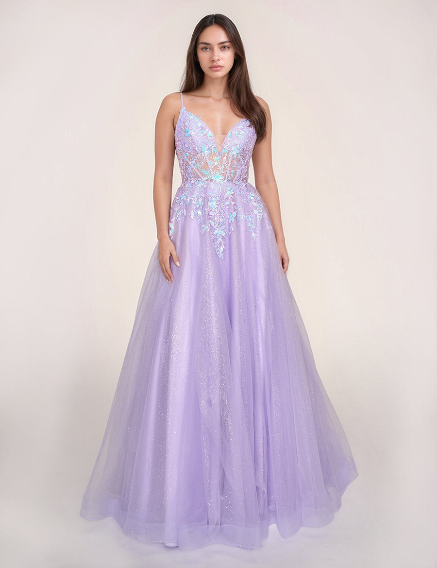 Prom Dresses A Line Long Formal Prom Glitter Dress Lilac