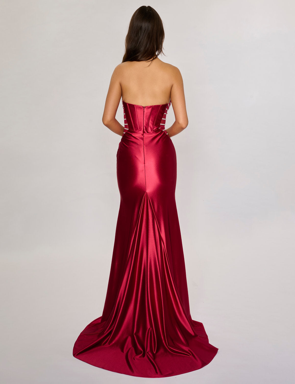 Prom Dresses Fitted Long Slit Formal Evening Prom Dress Burgundy
