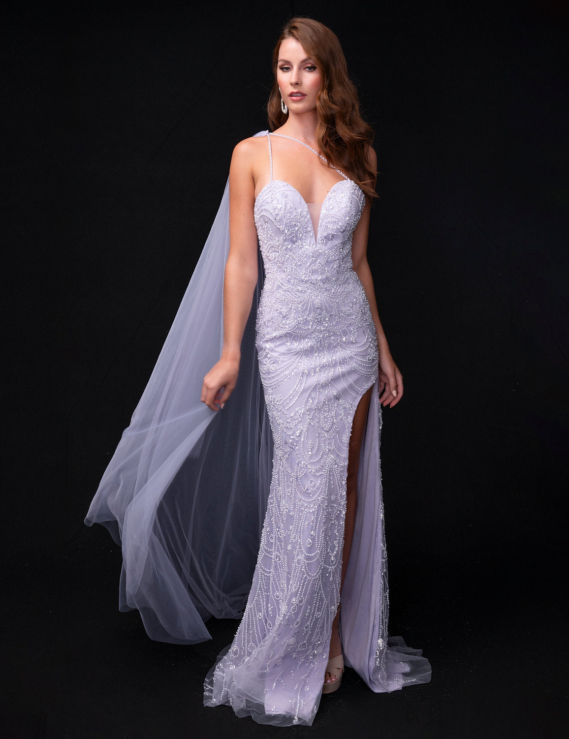 Prom Dresses Long Beaded Slit Prom Formal Dress Lilac