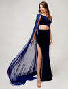 Prom Dresses Fitted Slit Prom Long Formal Dress Navy