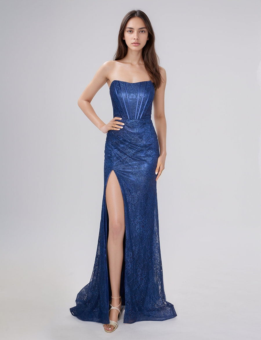 Prom Dresses Long Evening Formal Prom Slit Dress Navy