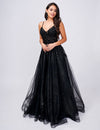 Prom Dresses A Line Slit Lace Sequin Prom Dress Black