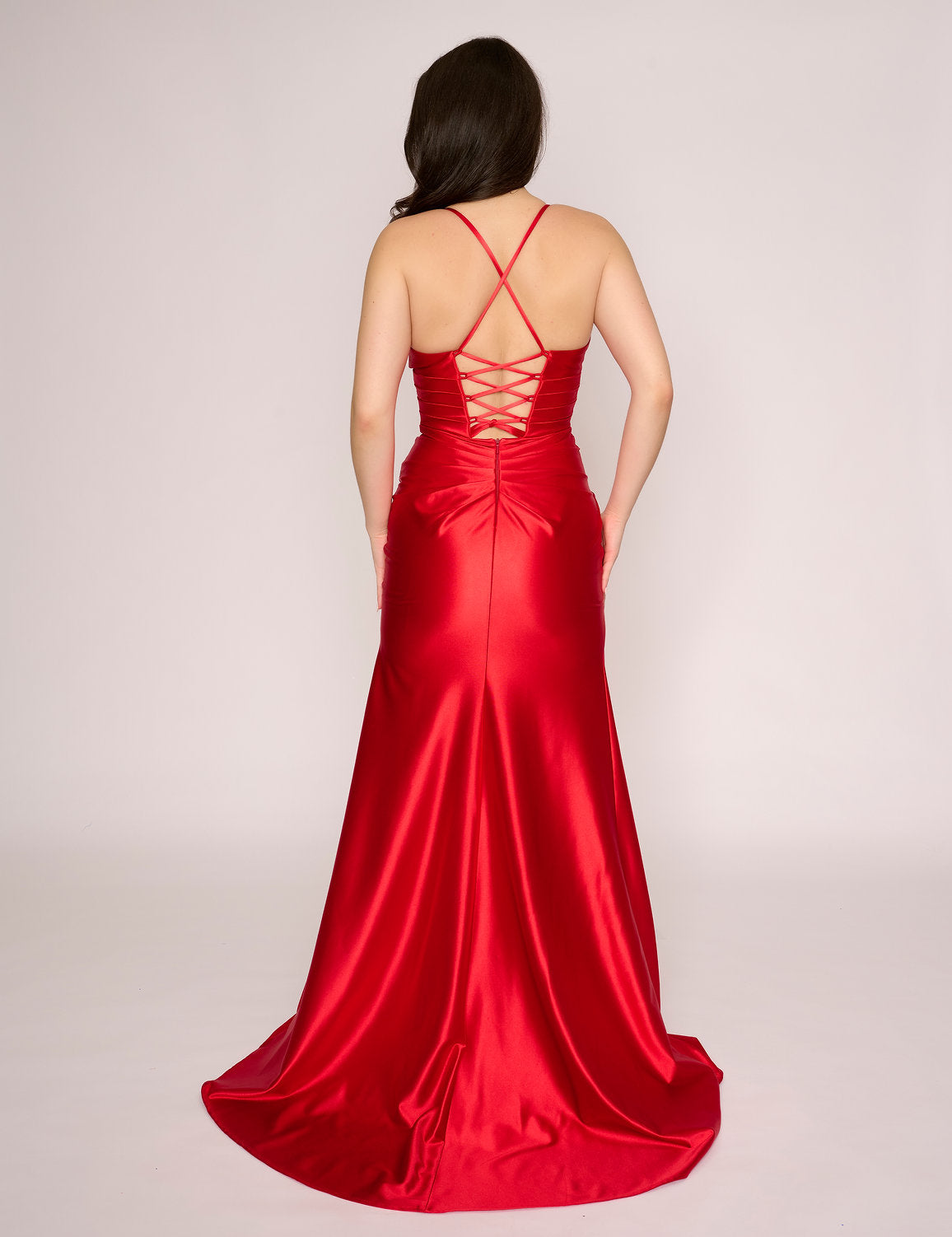 Prom Dresses Pleated Long Formal Slit Prom Dress Red