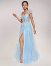 Prom Dresses Slit Long Formal Evening Prom Dress Light Blue