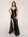 Prom Dresses Pleated Long Formal Slit Prom Dress Black