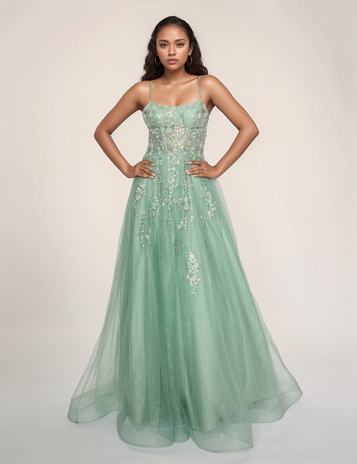 Prom Dresses Prom Long Formal A Line Lace Dress Sage