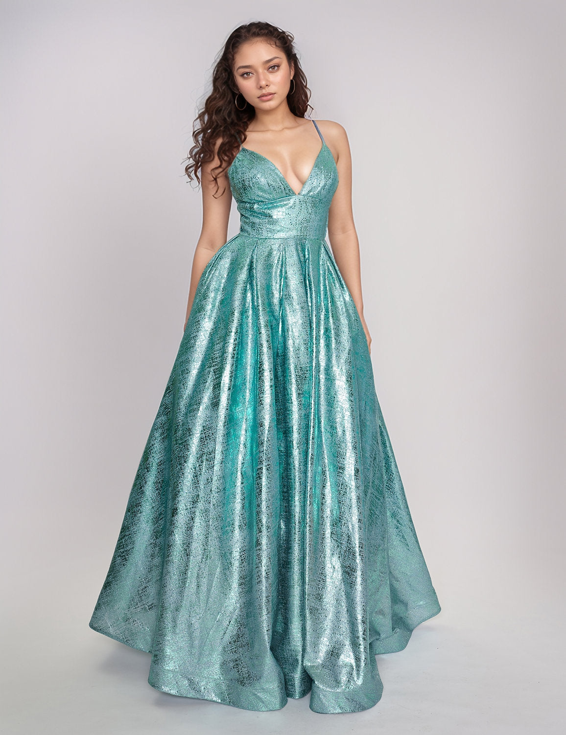 Prom Dresses Long A Line Formal Metallic Prom Dress Aqua