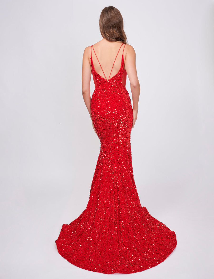 Prom Dresses Prom Long Velvet Sequin Formal Mermaid Dress Red