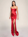 Prom Dresses Formal Long Slit Pleated Prom Dress Red