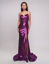 Prom Dresses Long Slit Formal Prom Metallic Dress Purple