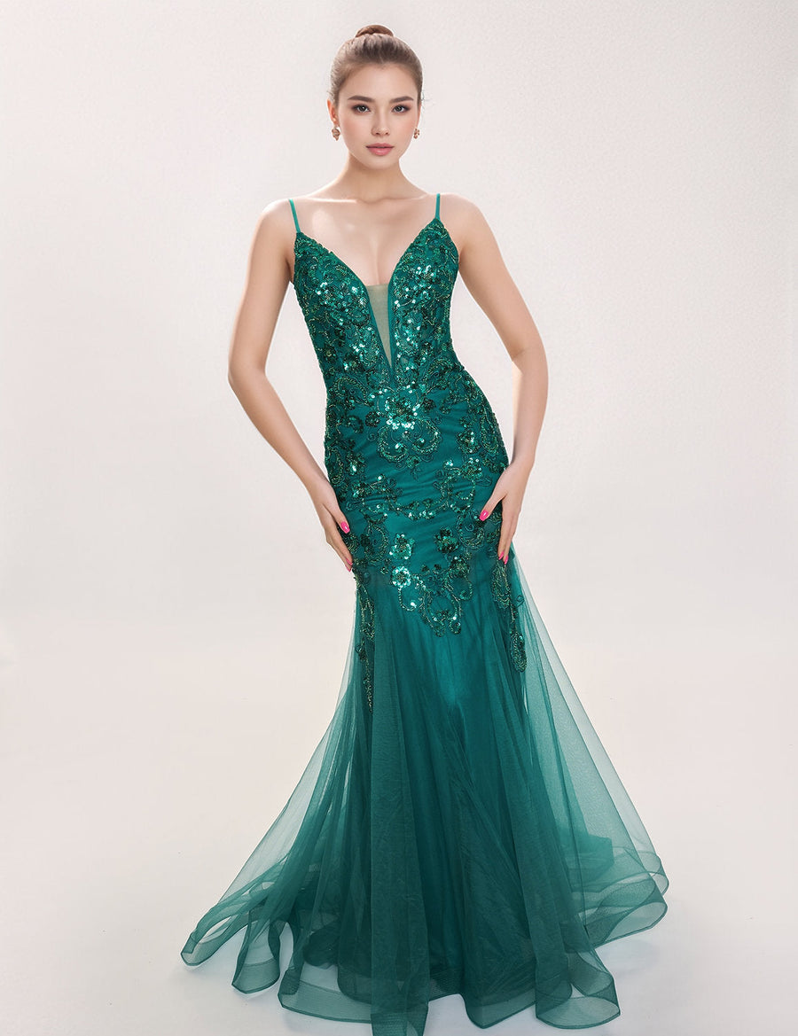 Prom Dresses A Line Long Formal Lace Prom Dress Dark Green