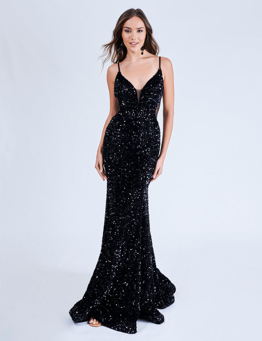 Prom Dresses Prom Long Velvet Sequin Formal Mermaid Dress Black