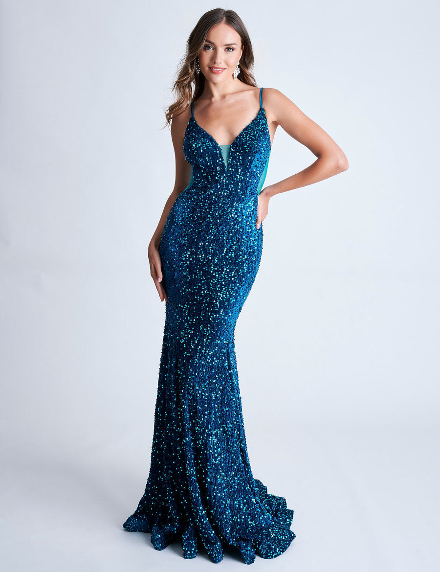 Prom Dresses Prom Long Velvet Sequin Formal Mermaid Dress Emerlad