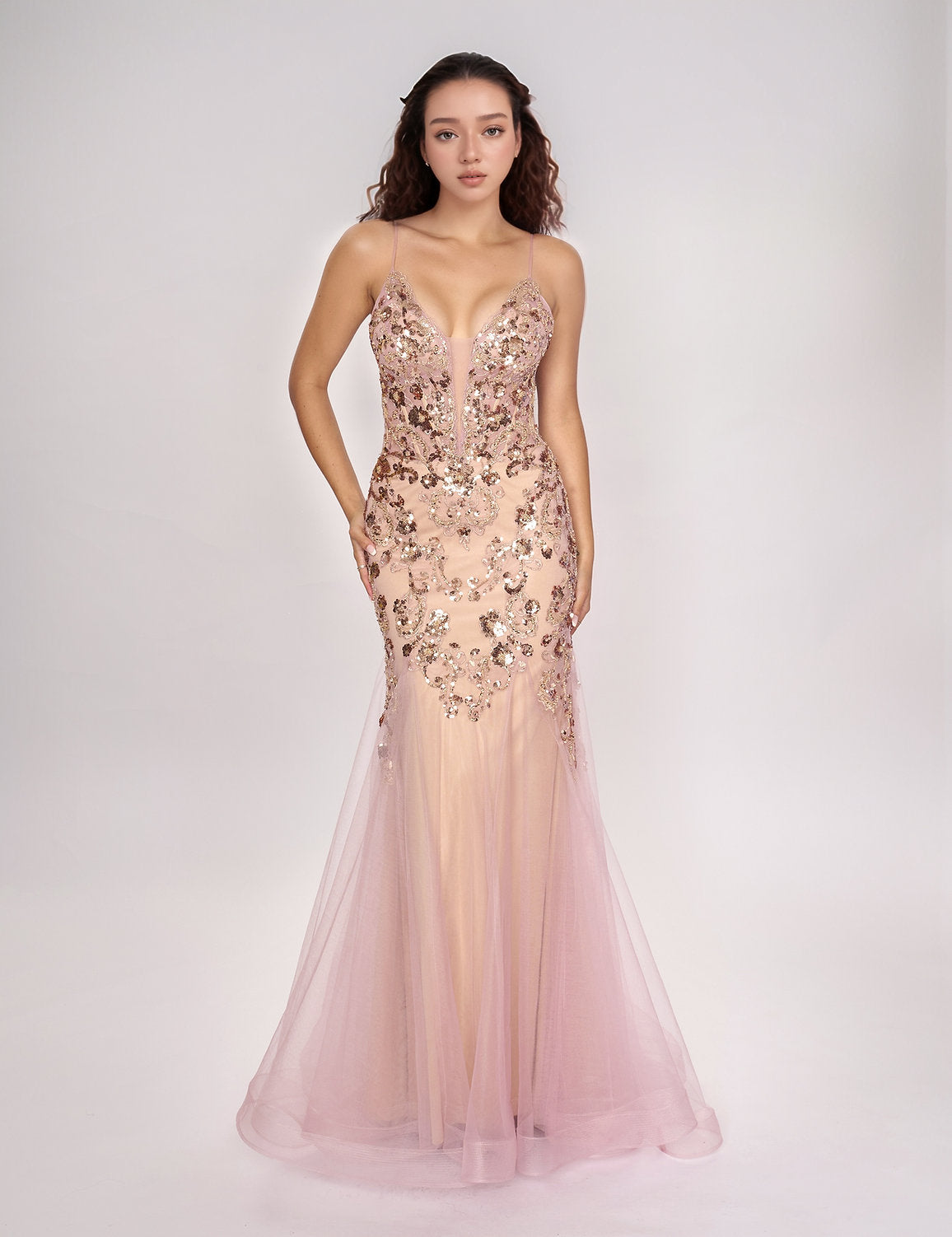 Prom Dresses A Line Long Formal Lace Prom Dress Rose Gold