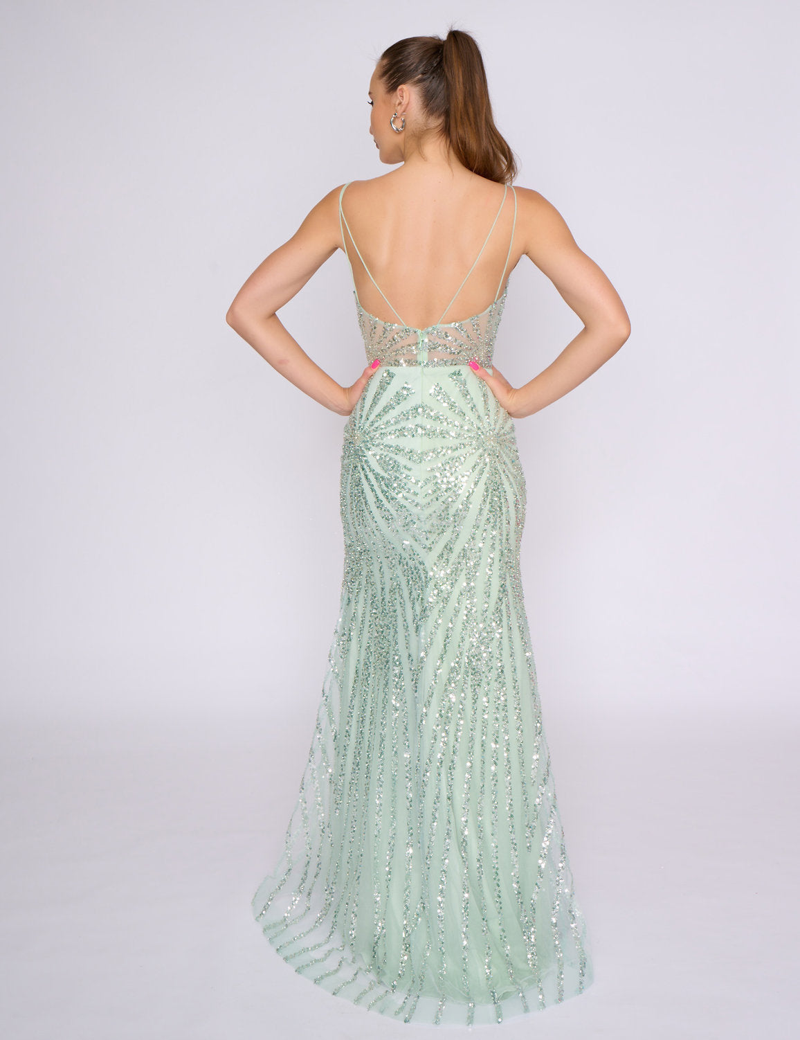 Prom Dresses Formal Long Slit Fitted Sequin Prom Dress Mint