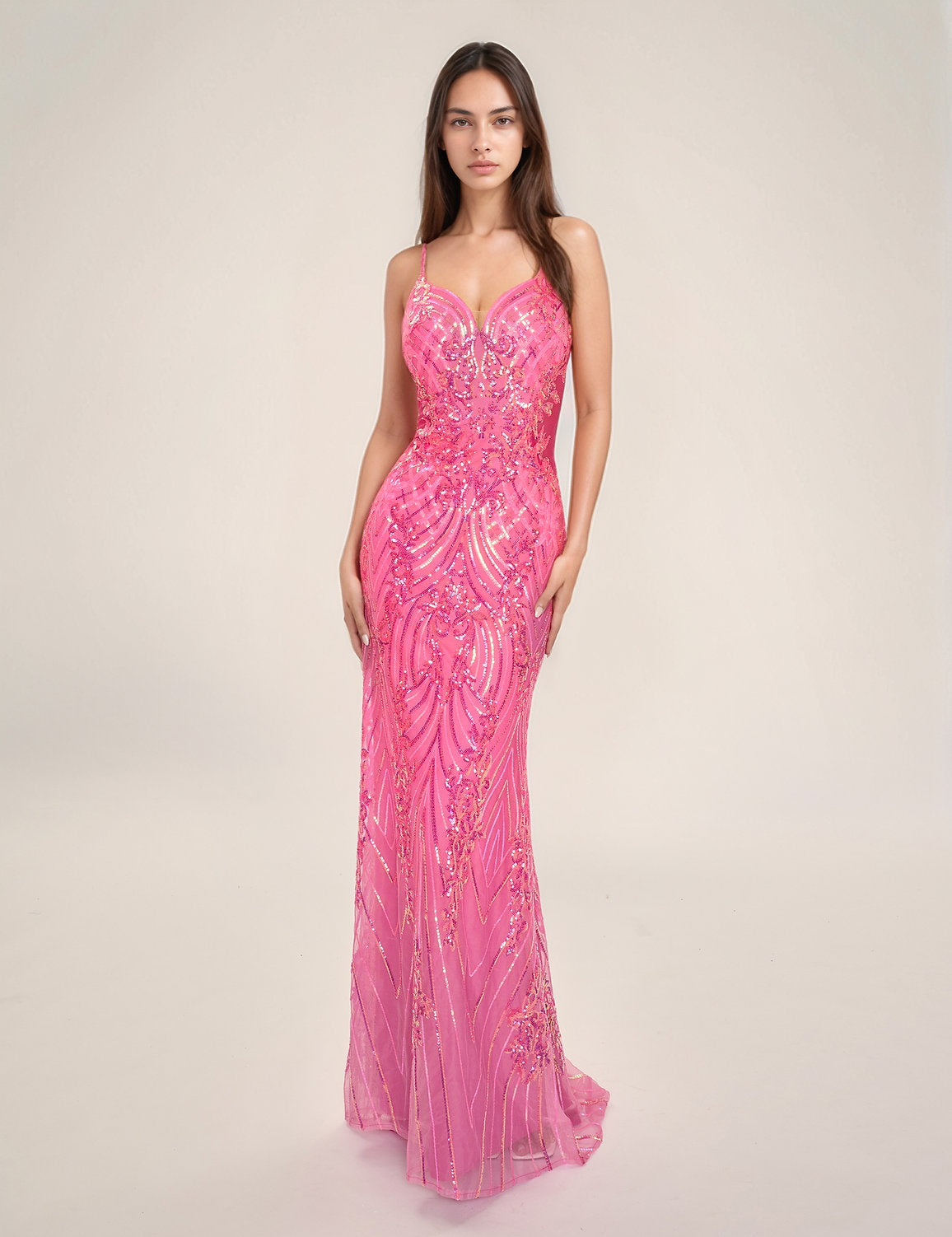 Prom Dresses Fitted Long Formal Prom Sequin Dress Fuchsia