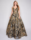Prom Dresses A Line Long Glitter Print Formal Prom Dress Black/Gold
