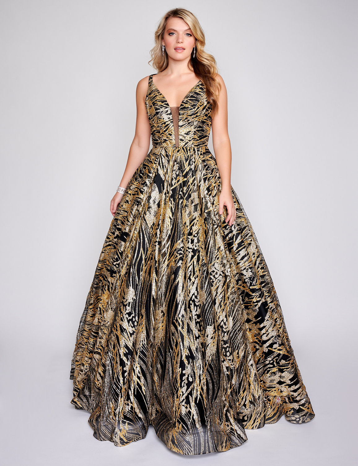 Prom Dresses A Line Long Glitter Print Formal Prom Dress Black/Gold