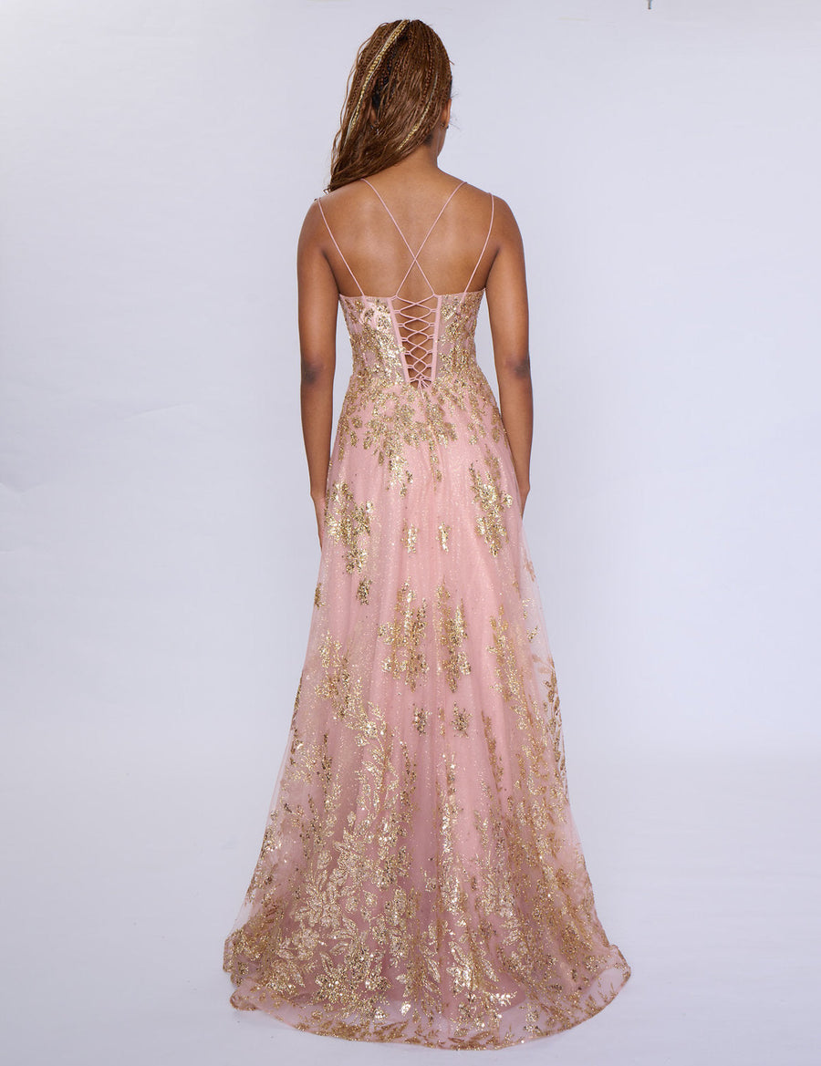 Prom Dresses A Line Long Formal Prom Glitter Dress Rose Gold