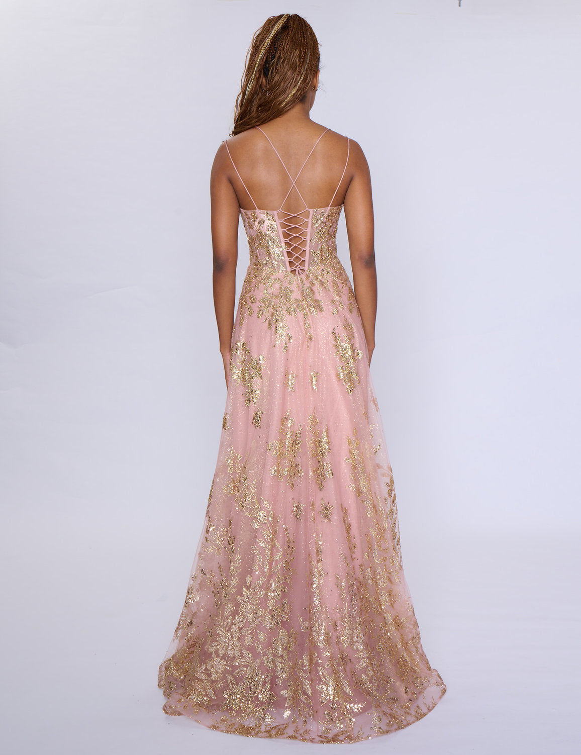 Prom Dresses A Line Long Formal Prom Glitter Dress Rose Gold