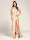 Prom Dresses Long Formal Fitted Prom Slit Dress Nude