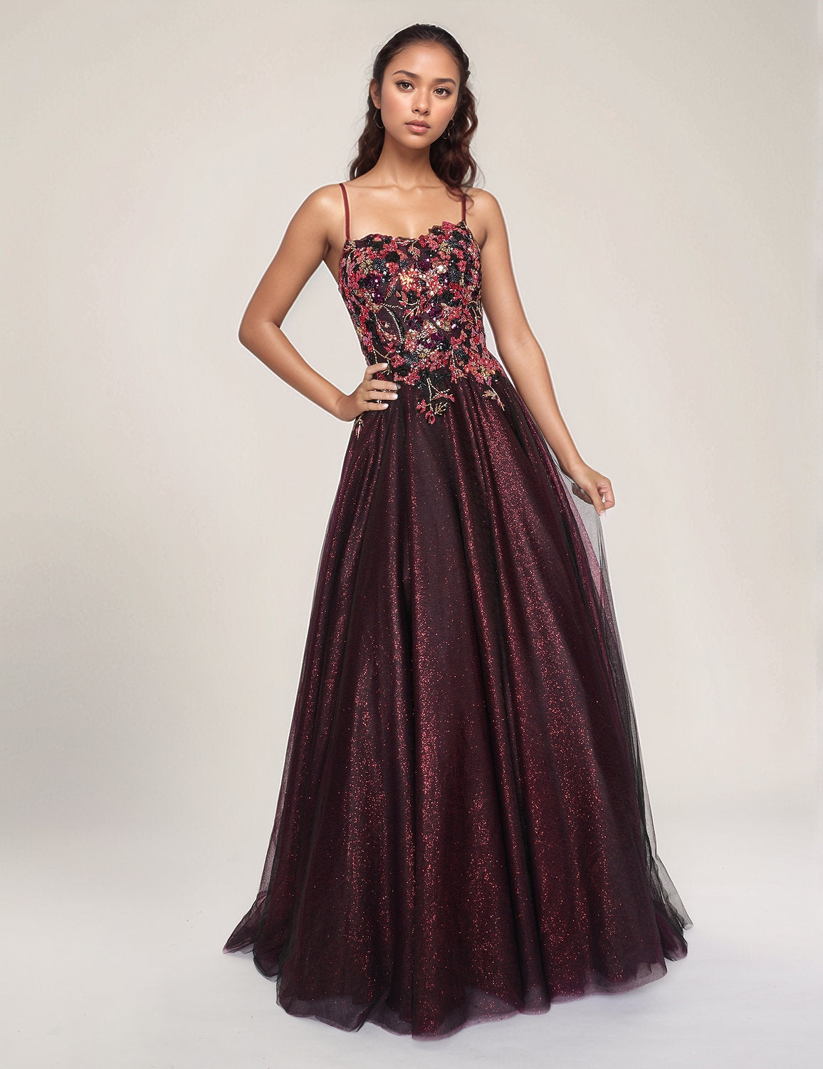 Prom Dresses ong Prom A Line Formal Glitter Dress Black/Burgundy