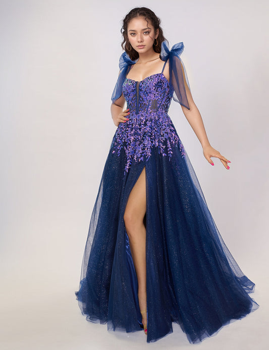 Prom Dresses Slit Long Formal Evening Prom Dress Navy