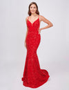 Prom Dresses Prom Long Velvet Sequin Formal Mermaid Dress Red