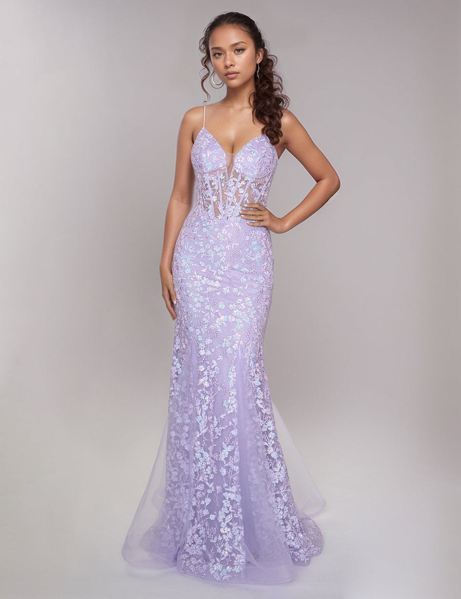 Prom Dresses Long Mermaid Formal Floral Prom Dress Lilac