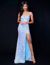 Prom Dresses Fitted Long Formal Prom Sequin Dress Baby Blue