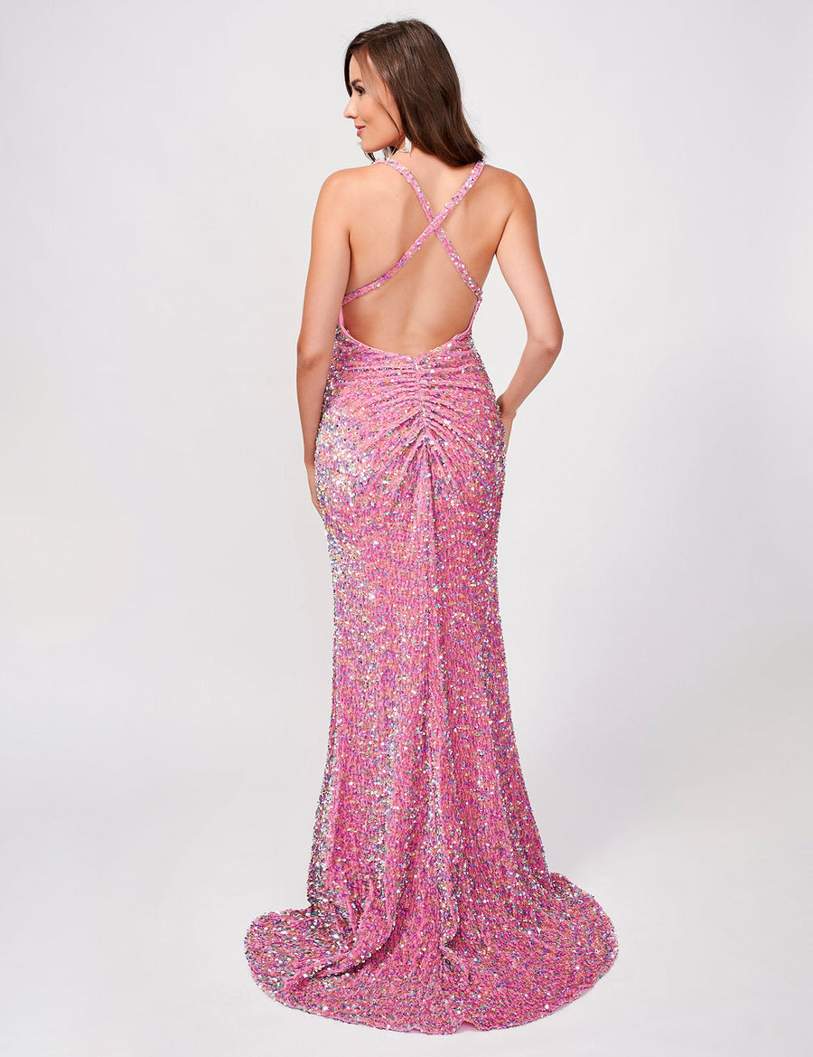 Prom Dresses Formal Long Sequin Prom Velvet Dress Pink/Gold